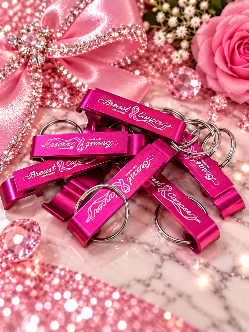 **BUY NOW** Set of 10 Breast Cancer Awareness Pink Bottle Opener Keychain